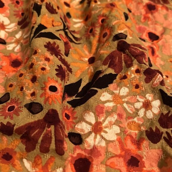 Sonoma Floral Peasant Blouse 100% Cotton Rust Orange Boho Cottagecore M - Picture 3 of 7